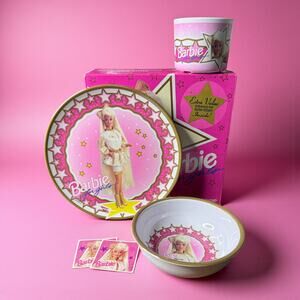 Vintage Barbie Dinnerware Set 1993 3 Pieces Plate-Bowl-Cup NB110 - New in Box